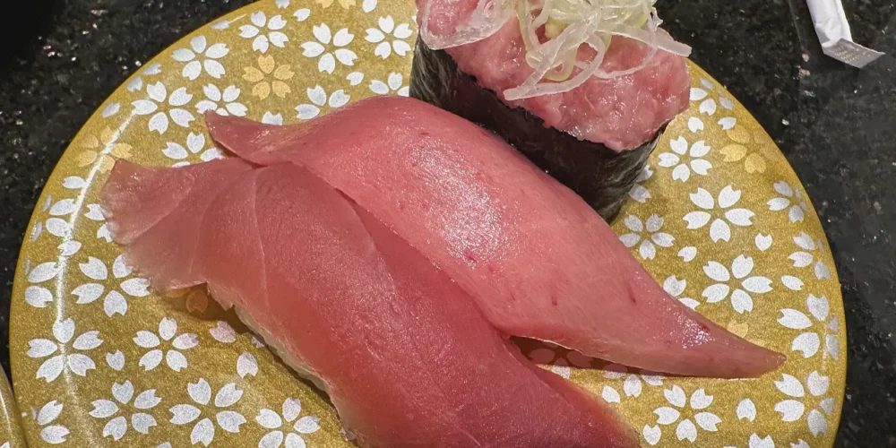 a sushi set of three types of tuna