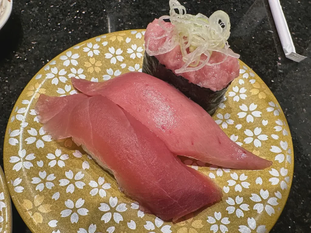 a sushi set of three types of tuna