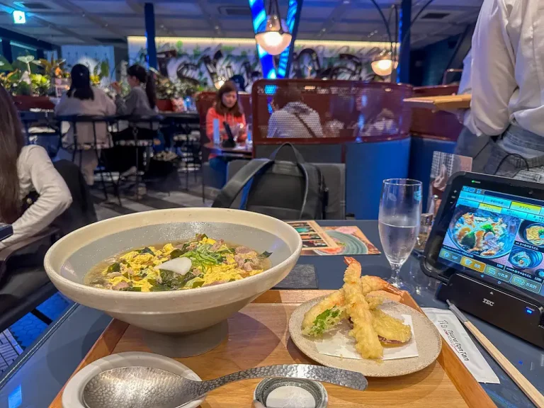 Tsurudontan Shibuya udon noodles with tempura on top
