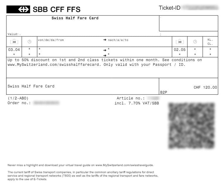 Swiss Half Fare Card