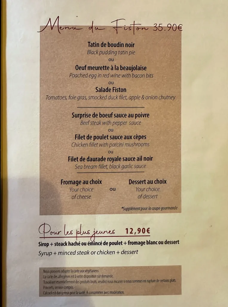 Fiston - Bouchon Lyonnais courses Menu