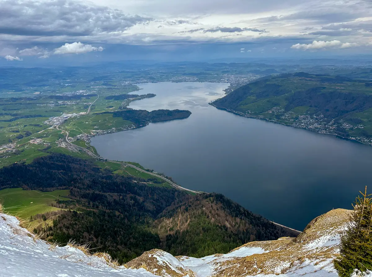 Lake Lucerne panoramic view from Mount Rigi summit on clear day
