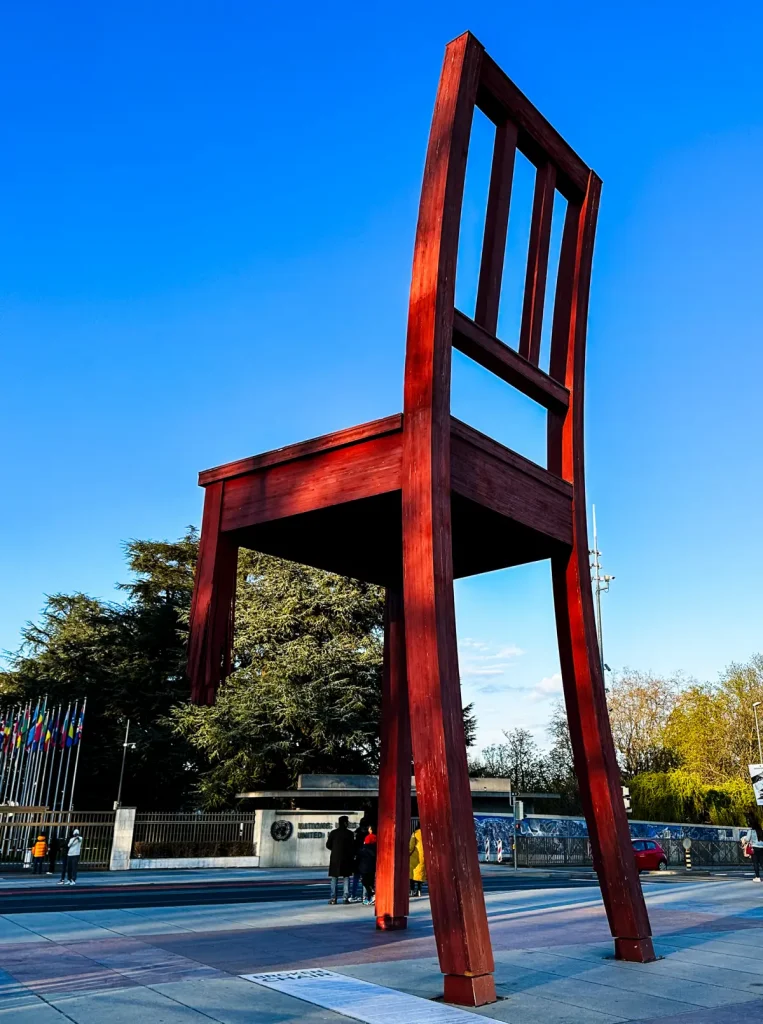 The Broken Chair sculpture at Geneva Switzerland
